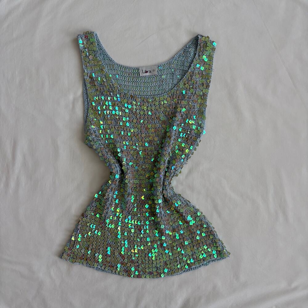 Y2K Sequin Tank Iridescent Crochet Party Top
